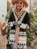 Khaki Aztec Print Open Front Knitted Cardigan VARIANTS