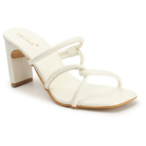 Open-Toe Chunky Heeled Slippers (Size-38) (Color-WHITE)
